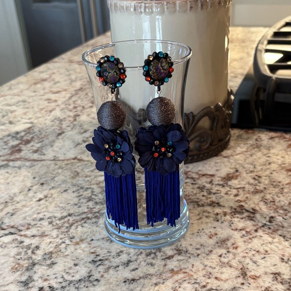 Source Unknown Midnight Blue Floral Earrings